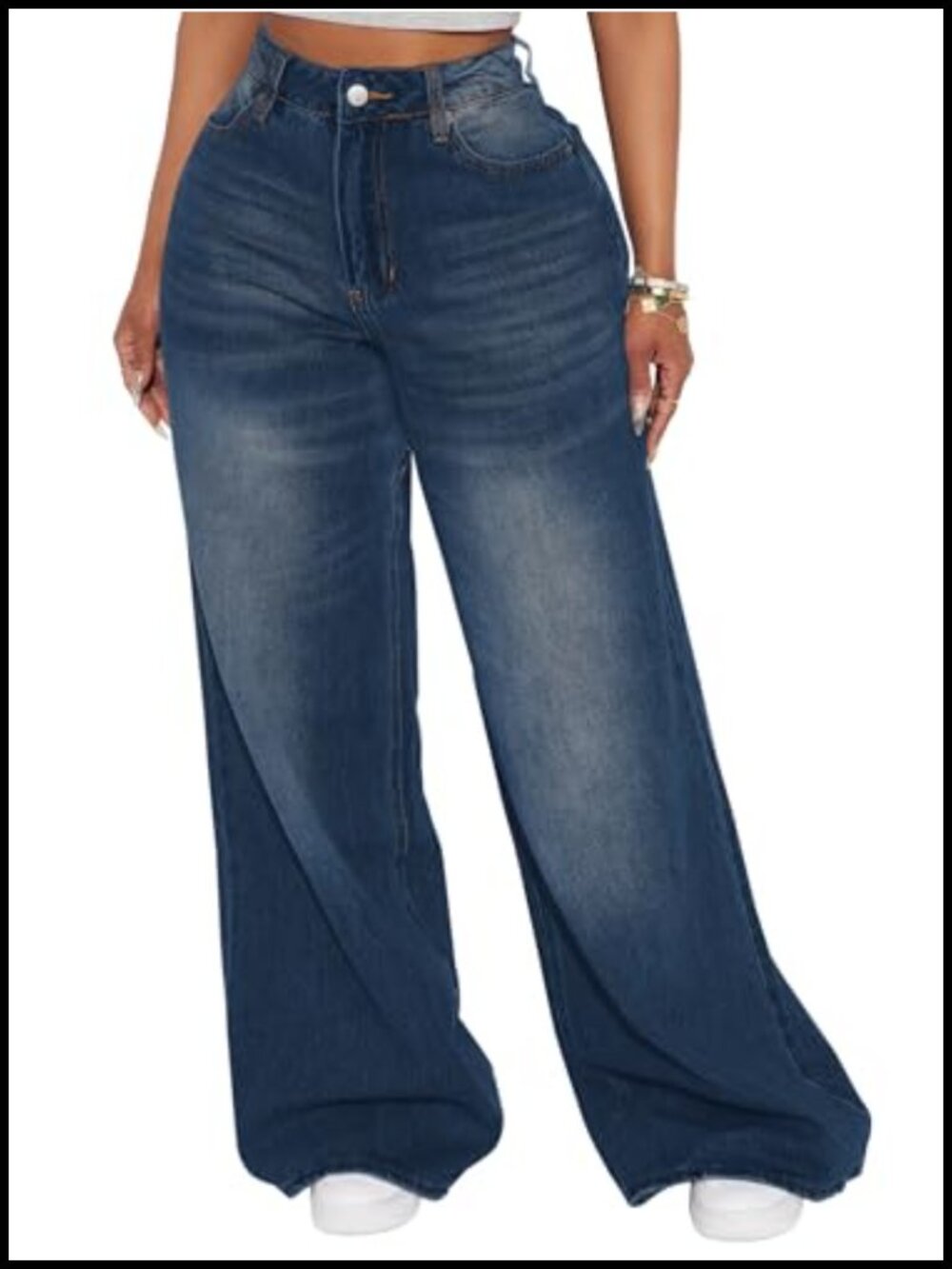 High Waisted Wide Leg Straight Leg Jeans Loose Boyfriend Denim with Pockets